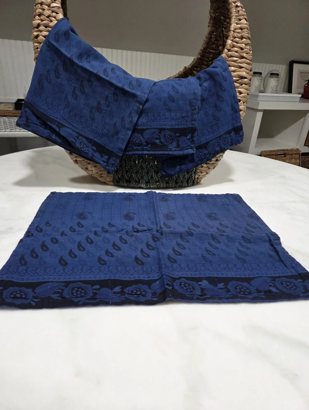 Handsewn Overdyed Artisan Napkin Set- Blue Patterned, 4 Count
